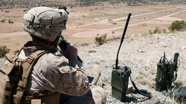 This fiscal year Marines will receive smart phones that make calling for fire support easier, quicker and more accurate. The Target Handoff System Version 2, or THS V.2, is a portable system designed for use by dismounted Marines to locate targets, pinpoint global positioning coordinates and call for close air, artillery and naval fire support using secure digital communications. (U.S. Air Force Photo by Staff Sgt. Joe Laws/Released)